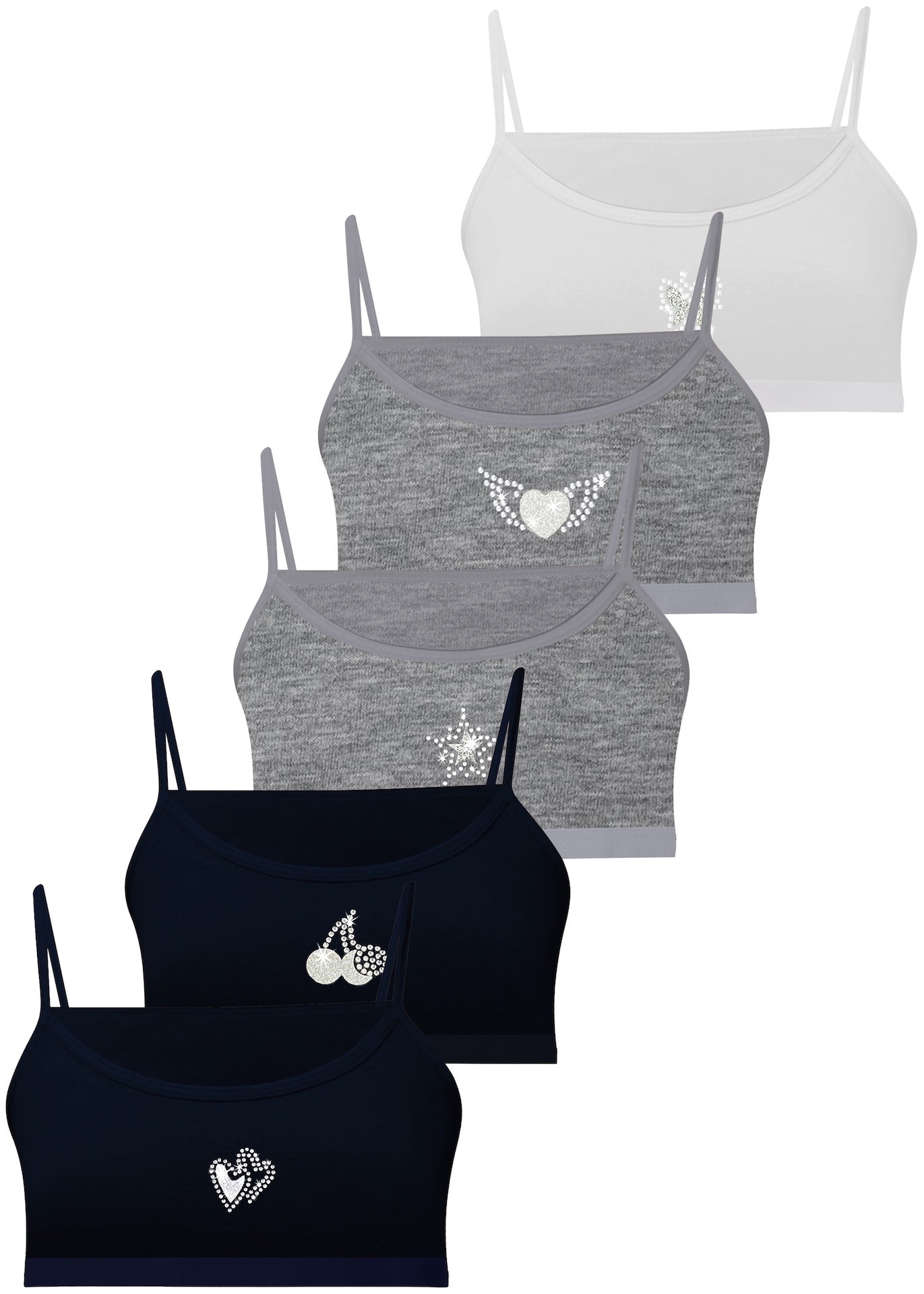 5er Set Mädchen Bustier BH - Strass - Bunt