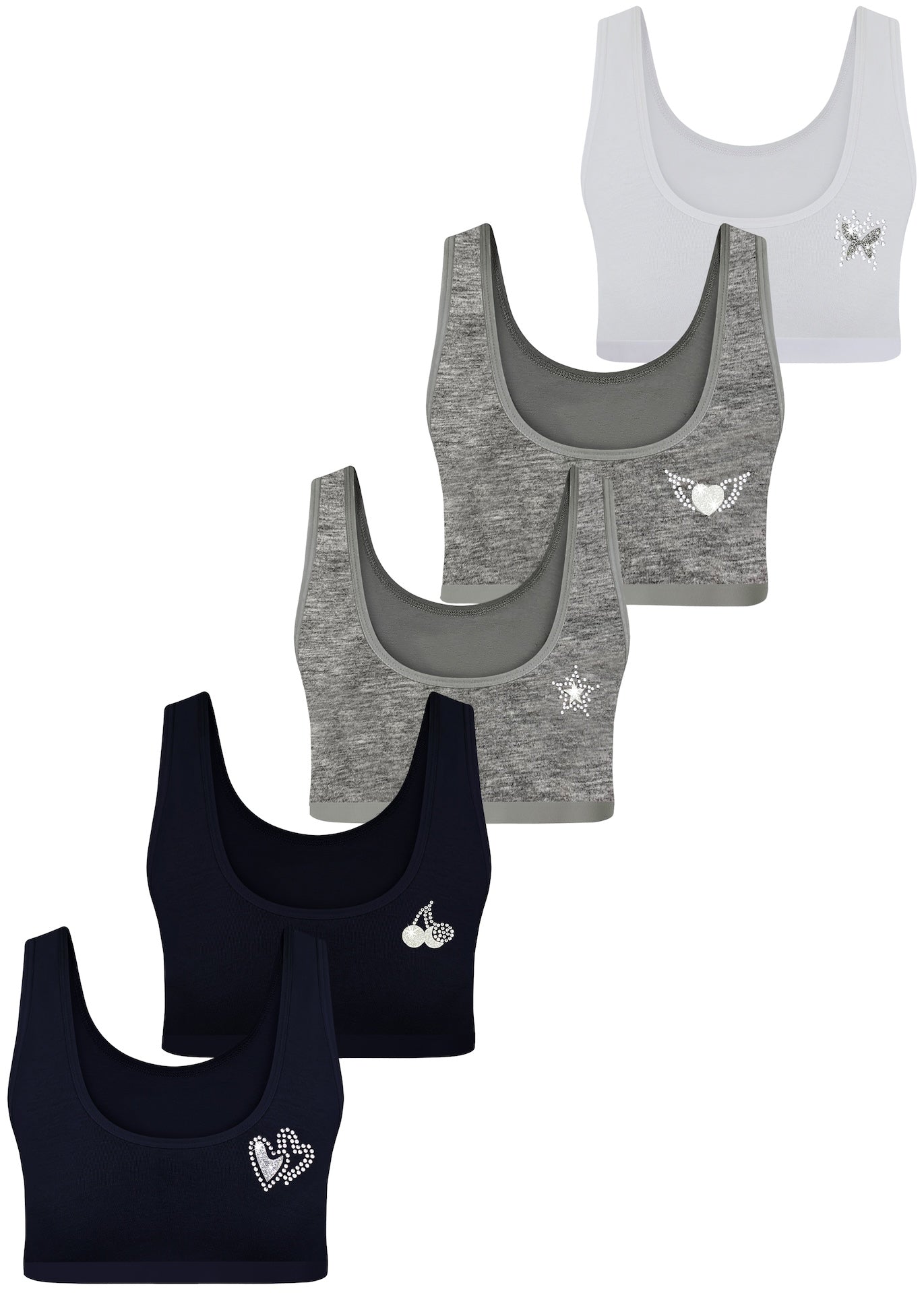 5er Set Mädchen Bustier BH - Strass - Bunt