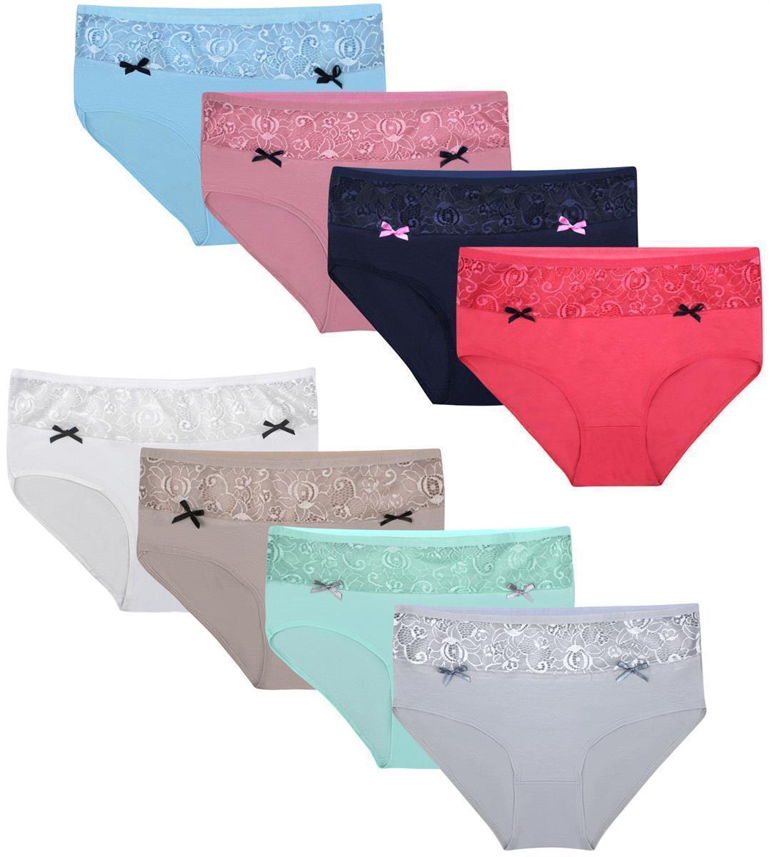 8 Damen Taillen Slips mit Spitze & Schleife