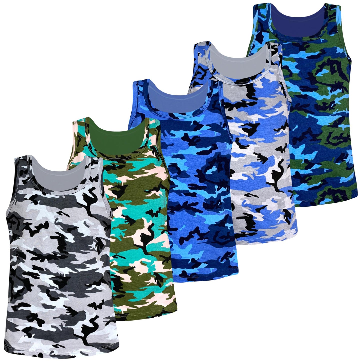 5er Set Jungen Unterhemden - Camouflage - Bunt