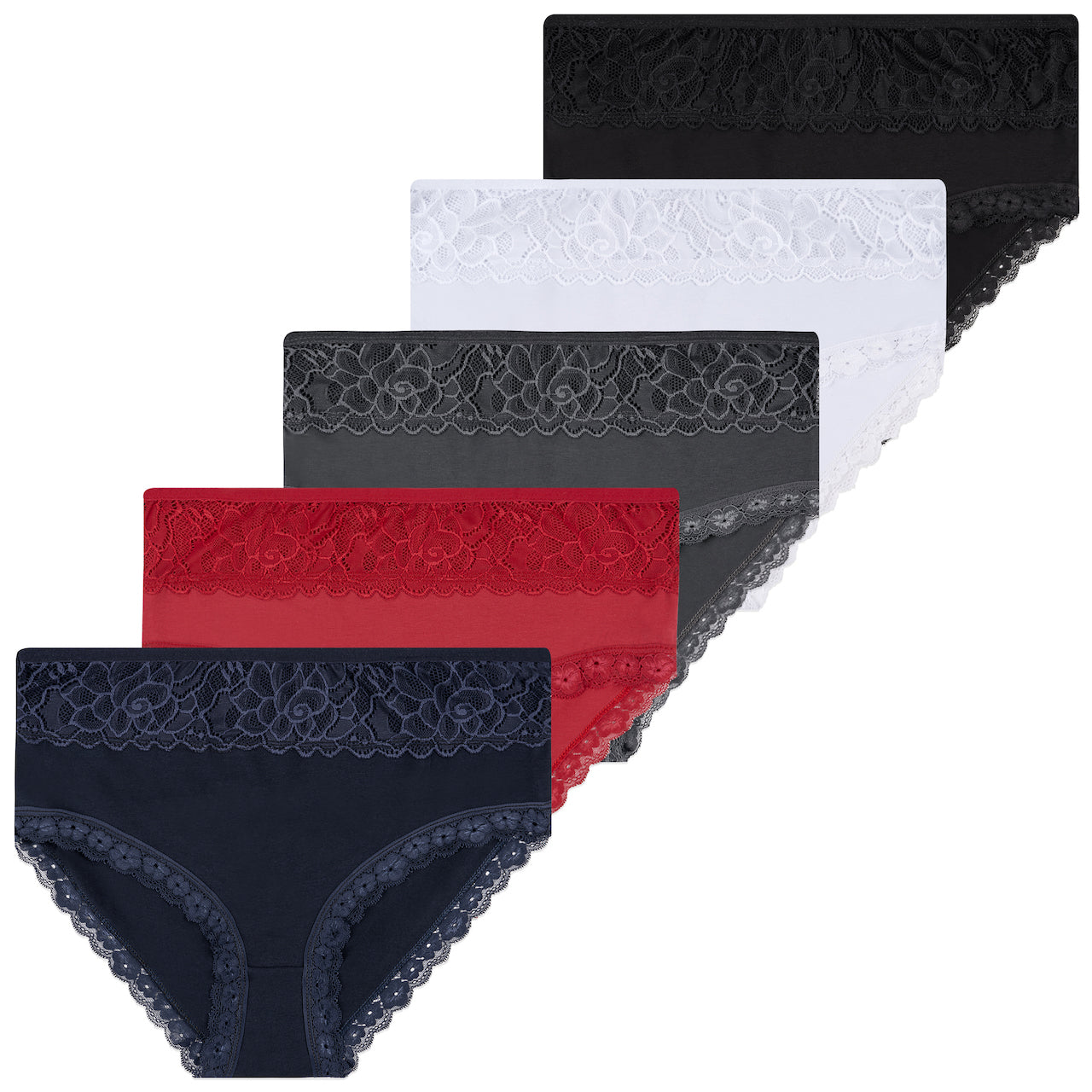 5er Set Taillen Slips - Spitze - Bunt
