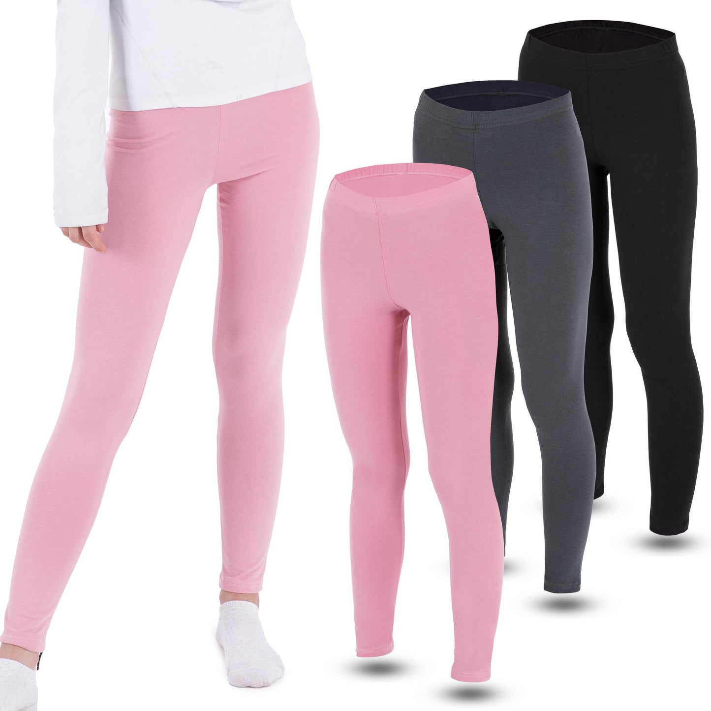 3 Mädchen Leggings Set lang Baumwolle blickdicht Freizeithose elastisch