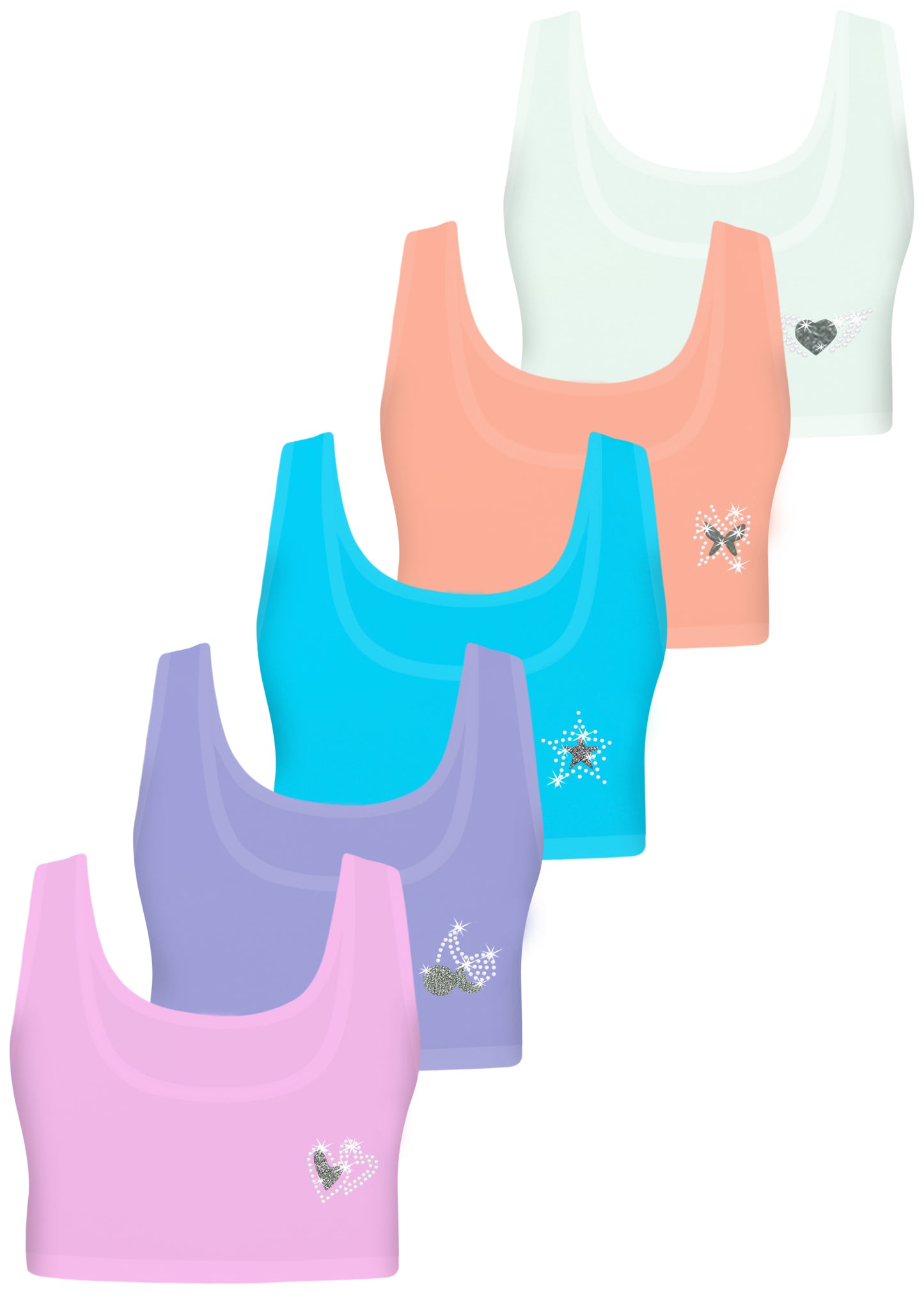 5er Set Mädchen Bustier BH - Strass - Bunt