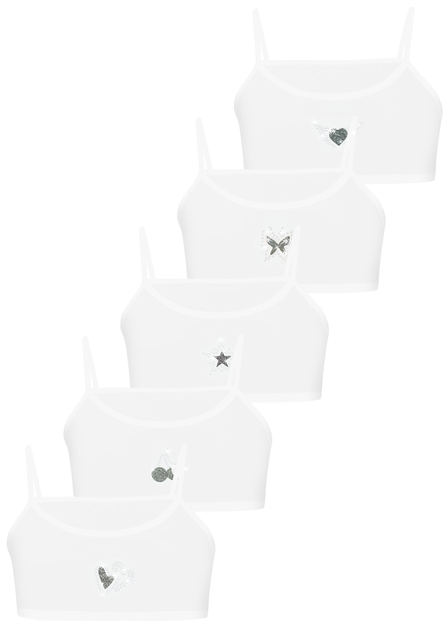5er Set Mädchen Bustier BH - Strass - Bunt