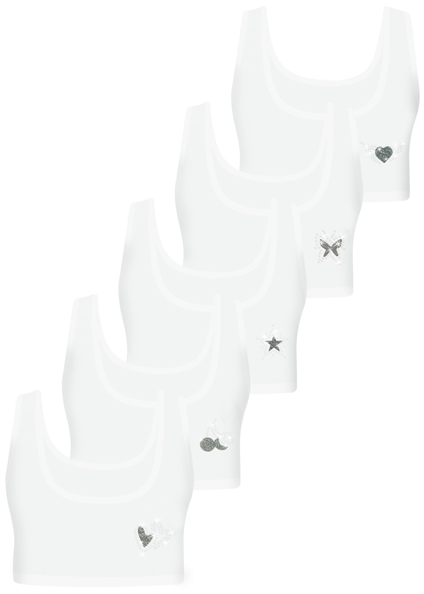 5er Set Mädchen Bustier BH - Strass - Bunt
