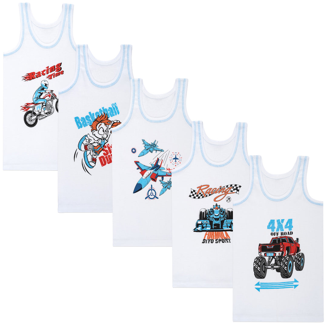 5er Set Jungen Unterhemden - Feinripp - Weiss