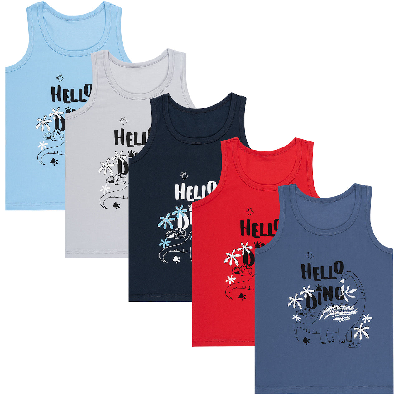 5er Set Jungen Unterhemden - Dino - Bunt