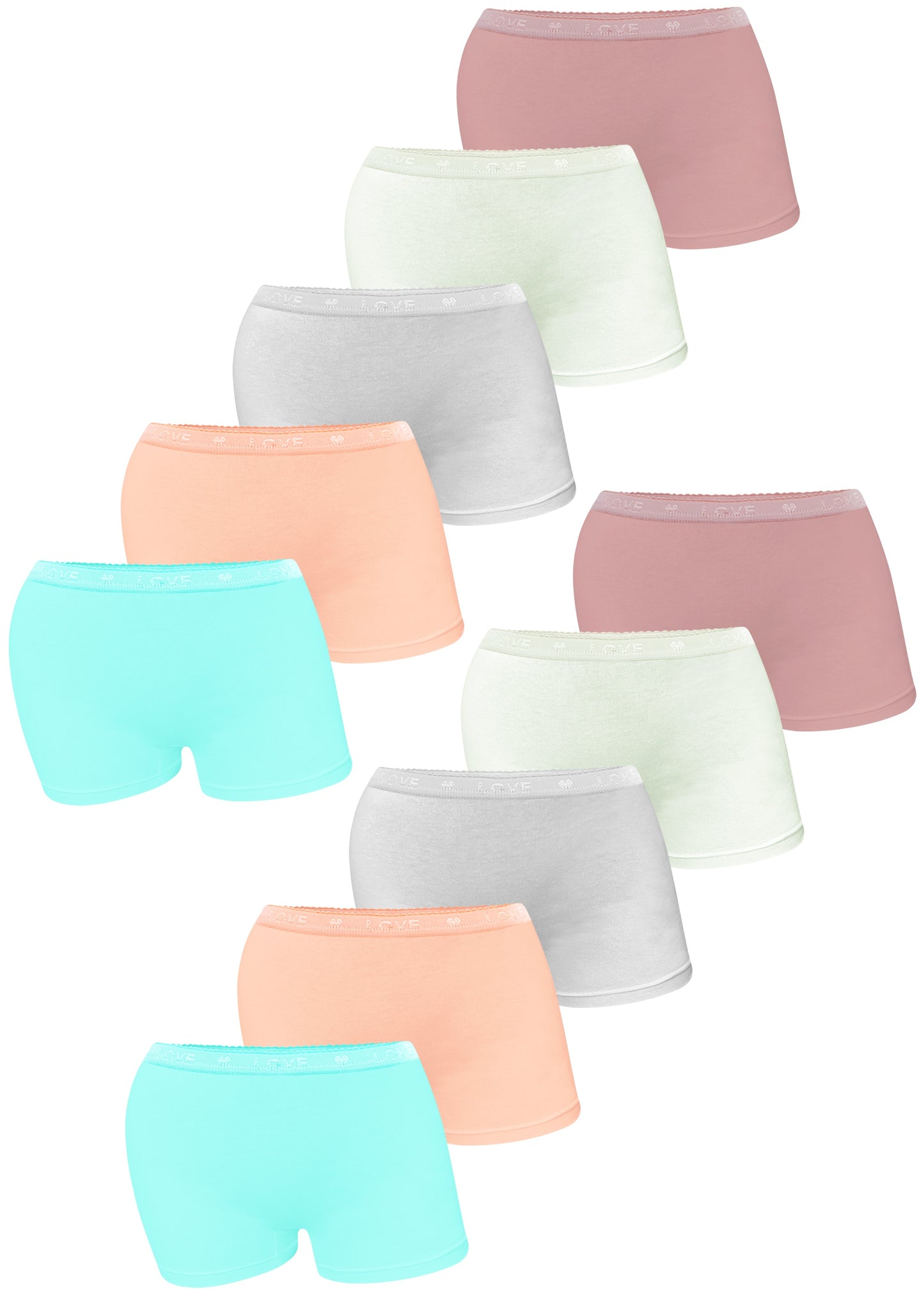 10er Set Mädchen Pantys Boxershorts - LOVE - Bunt