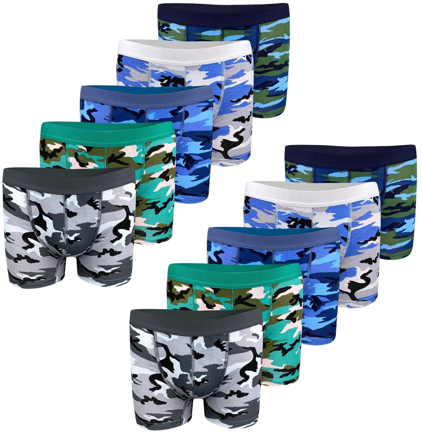 10er Set Jungen Boxershorts - Camouflage - Bunt