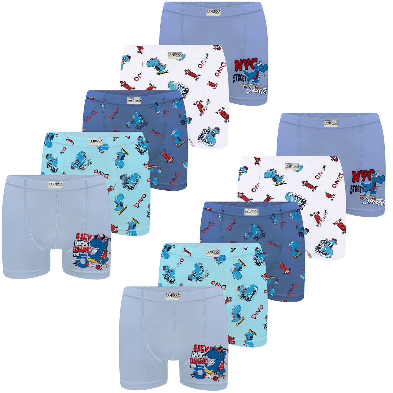 10er Set Jungen Boxershorts - Dino- Bunt
