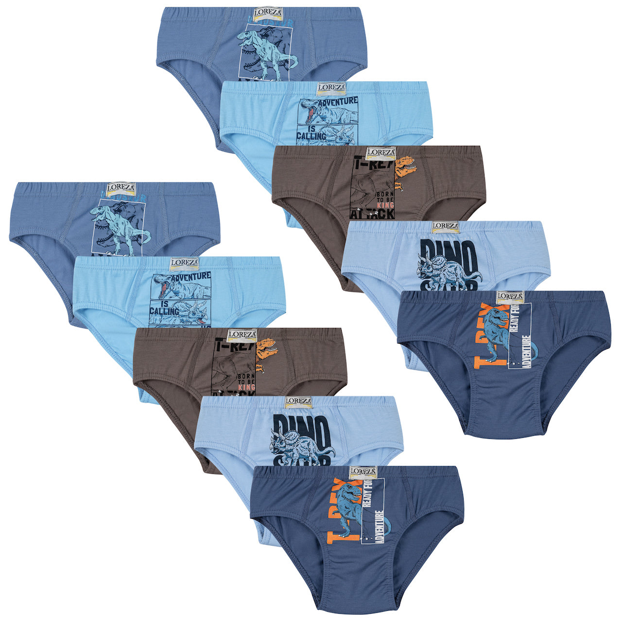 10er Set Jungen Baumwolle Slips- T-Rex - Bunt