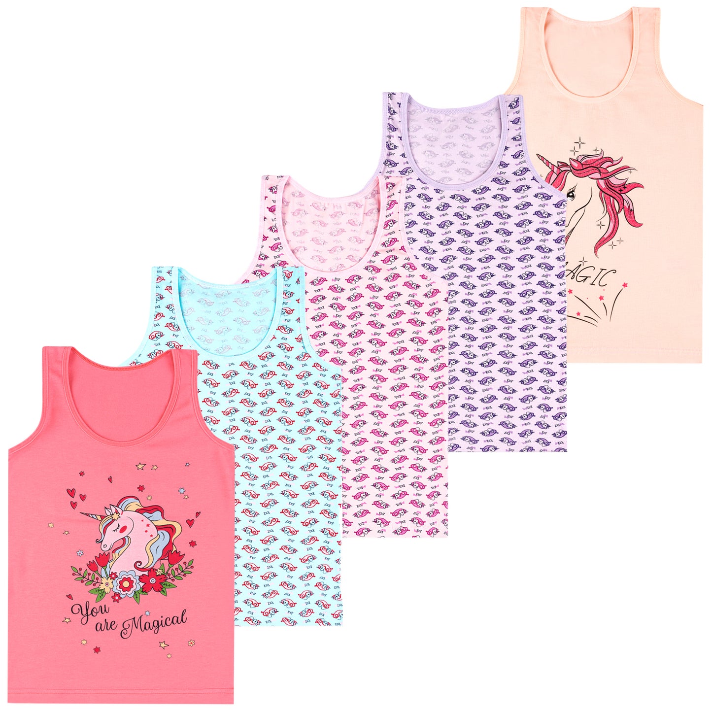 5er Set Mädchen Unterhemden - Unicorn - Bunt