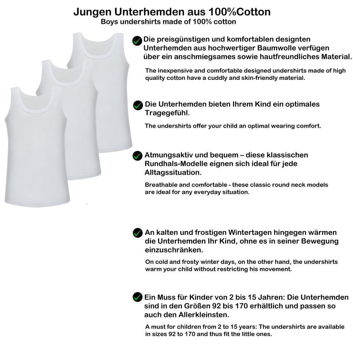 6er Set Jungen Unterhemden - Feinripp - Weiss