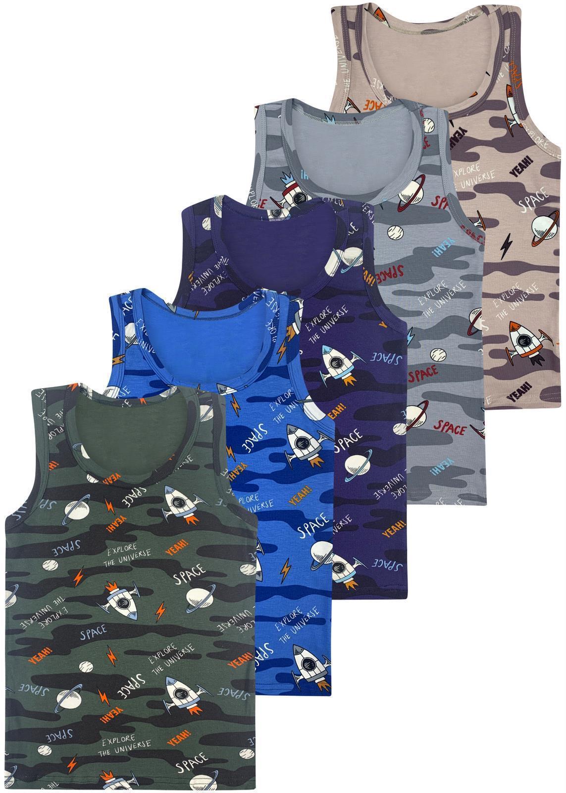 5 Jungen Unterhemden Unterwäsche Gr. 92-146 - Camouflage Space