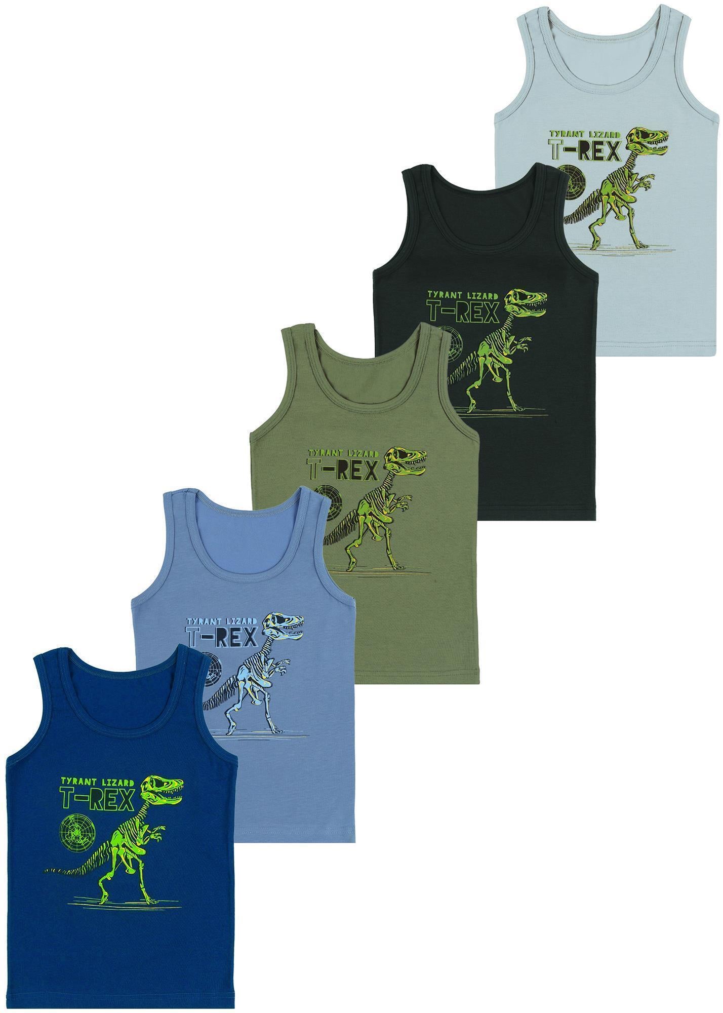 5er Set Jungen Unterhemden - T-Rex - Bunt