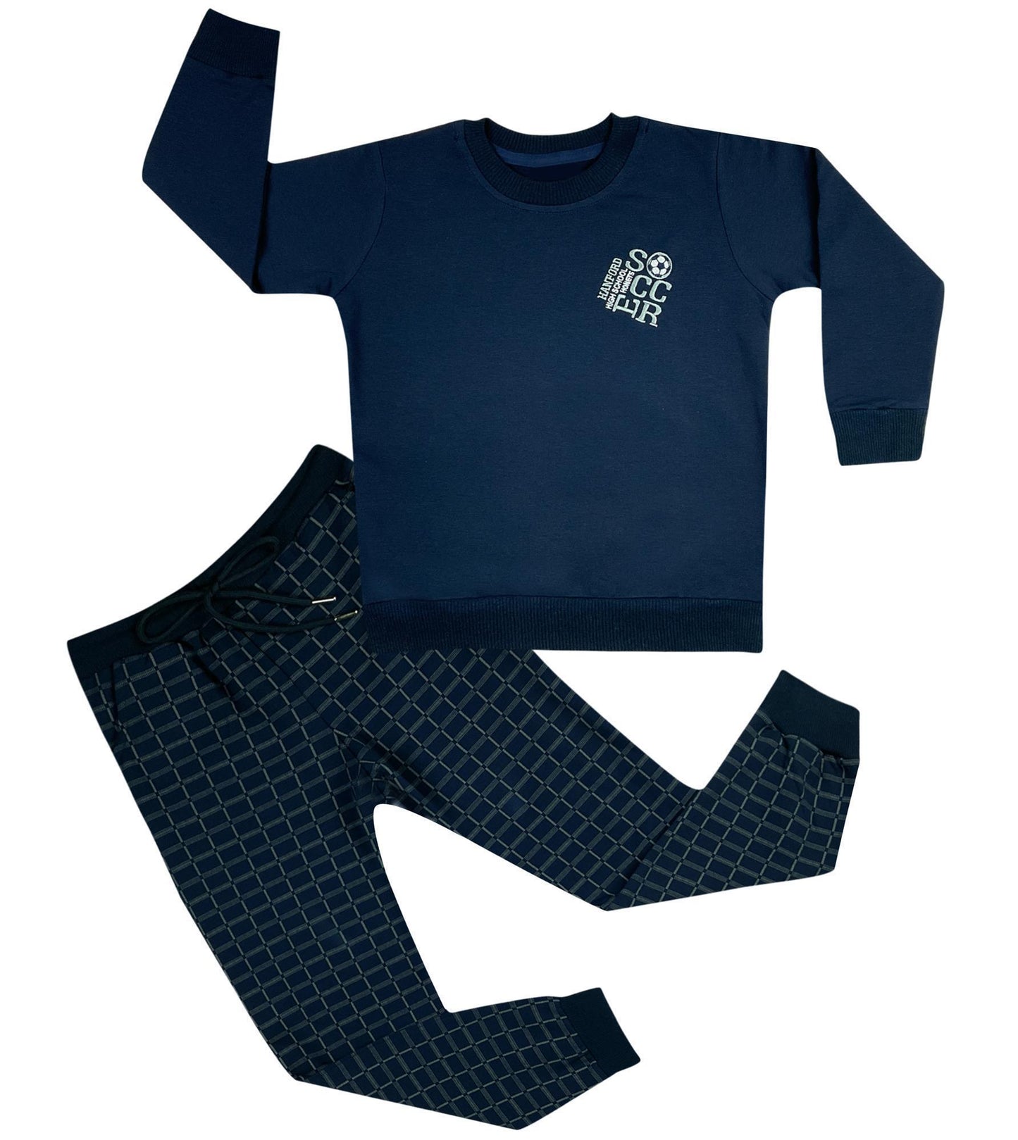 Jungen Thermo Schlafanzug Hausanzug langarm Baumwolle warm kariert