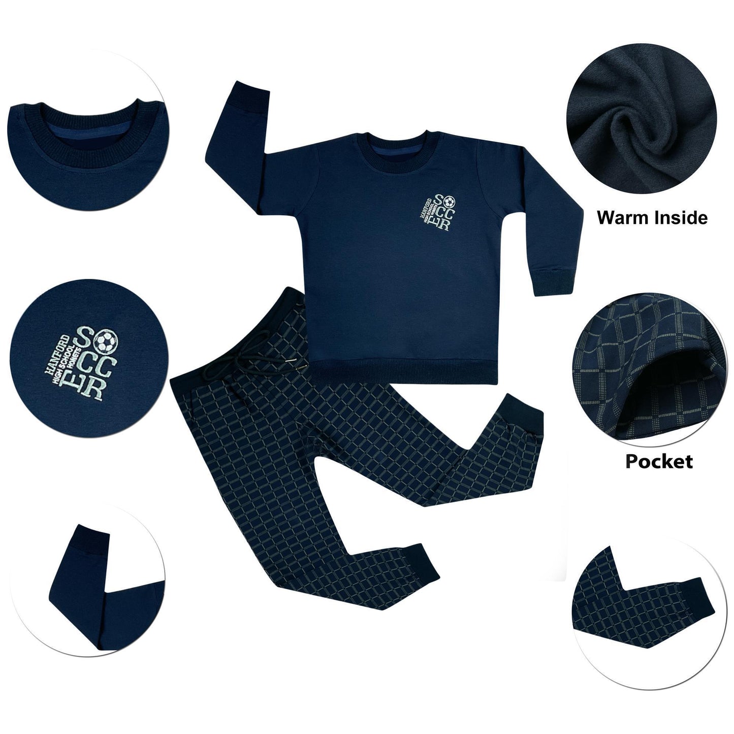 Jungen Thermo Schlafanzug Hausanzug langarm Baumwolle warm kariert