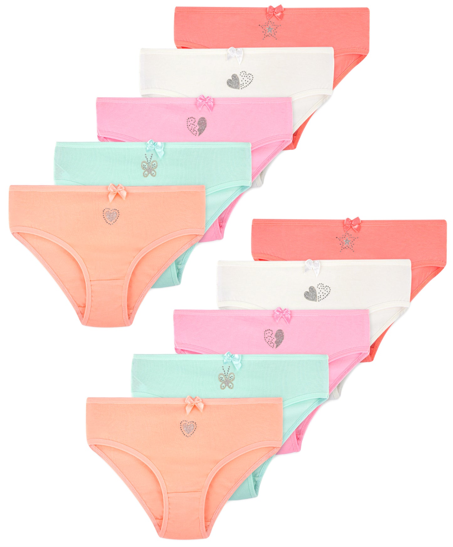 10er Set Mädchen Slips - Strass - Bunt