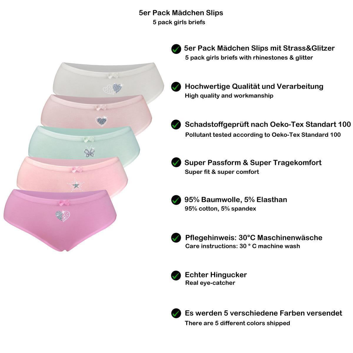 10er Set Mädchen Slips - Strass - Bunt
