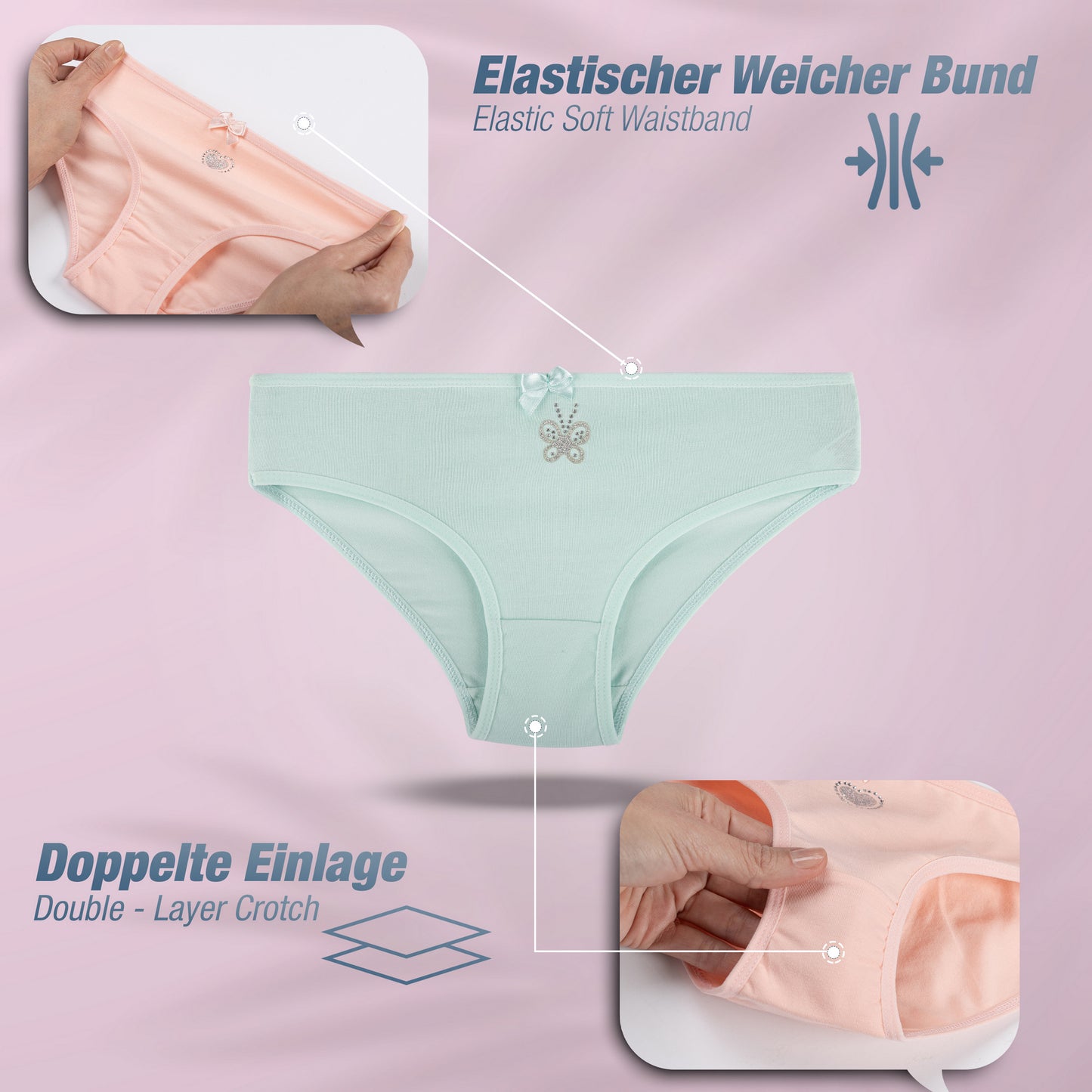 10er Set Mädchen Slips - Strass - Bunt