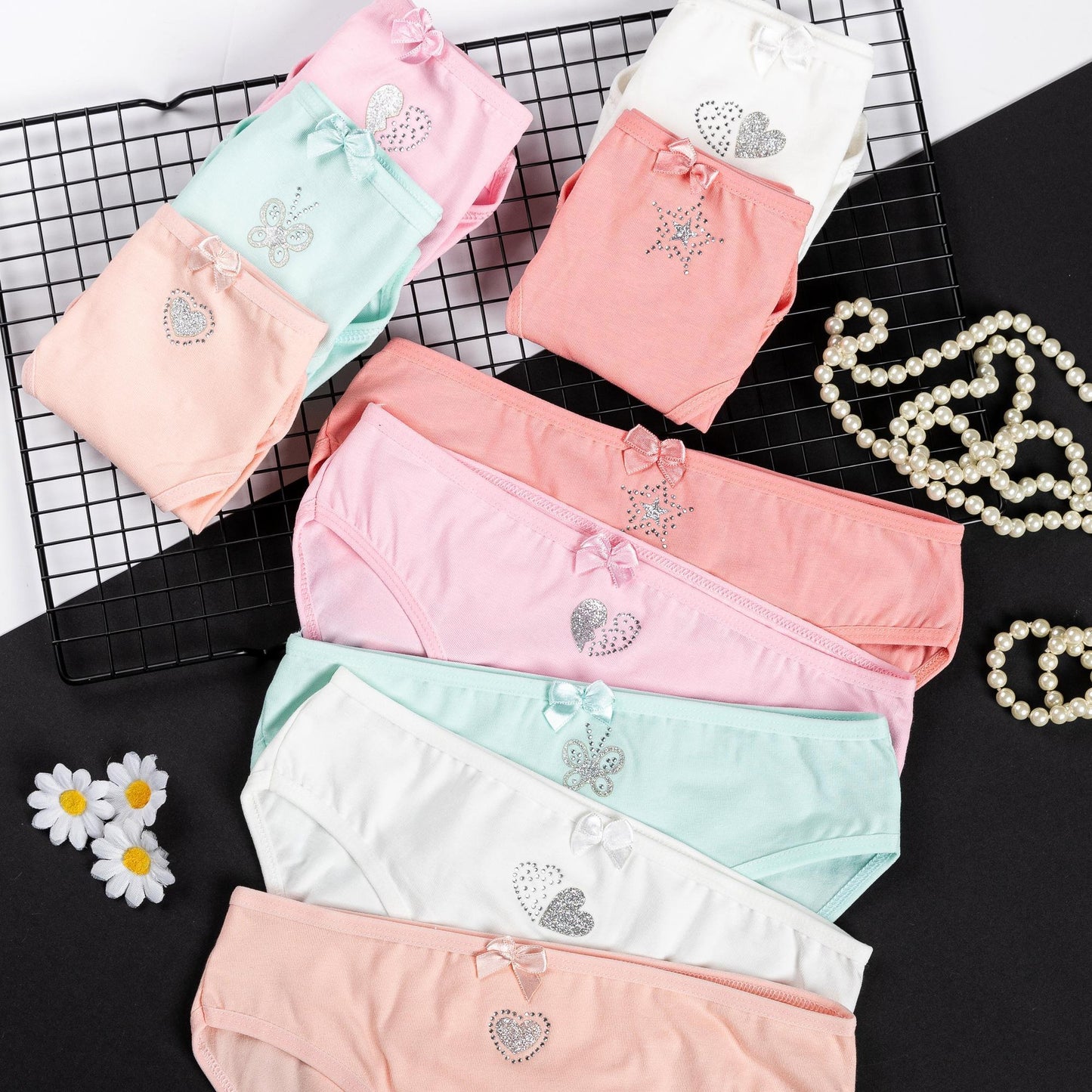 10er Set Mädchen Slips - Strass - Bunt