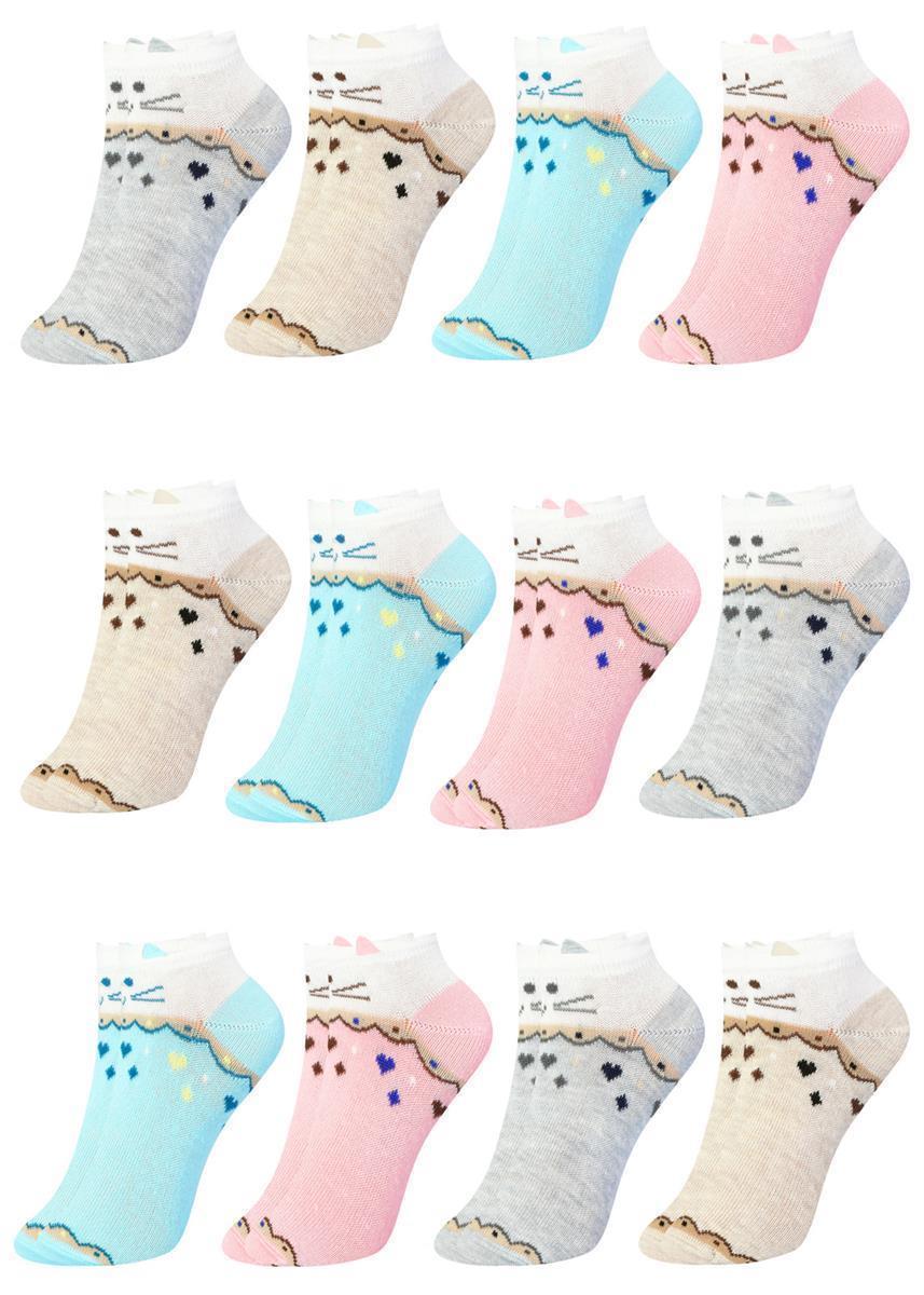 12 Paar Mädchen Kurzsocken - Katze - Mehrfarbig