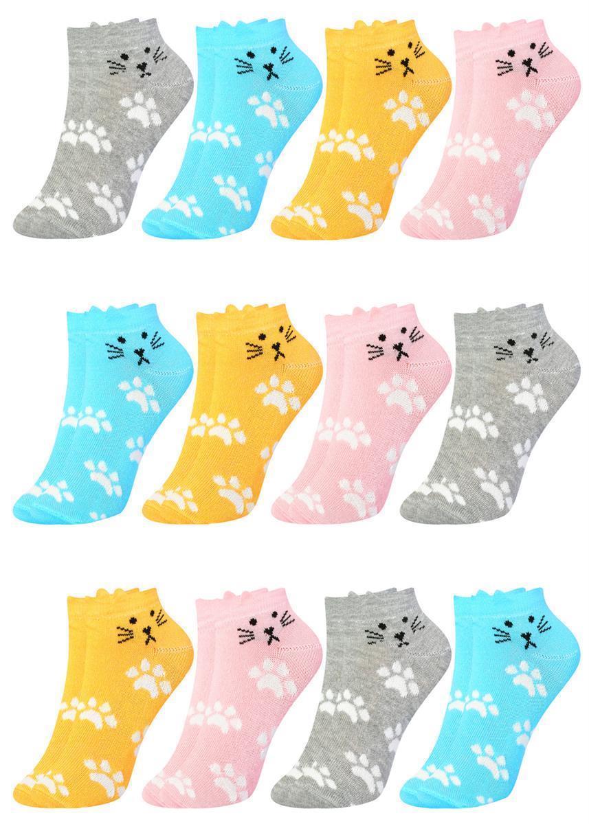 12 Paar Mädchen Kurzsocken - Katze - Mehrfarbig