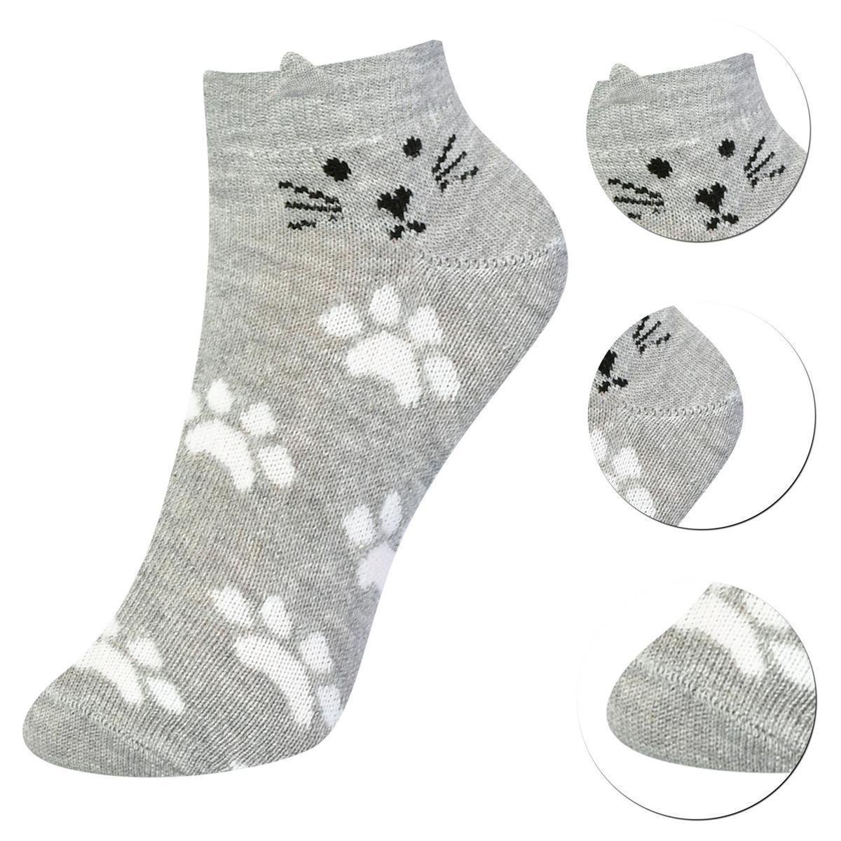 12 Paar Mädchen Kurzsocken - Katze - Mehrfarbig