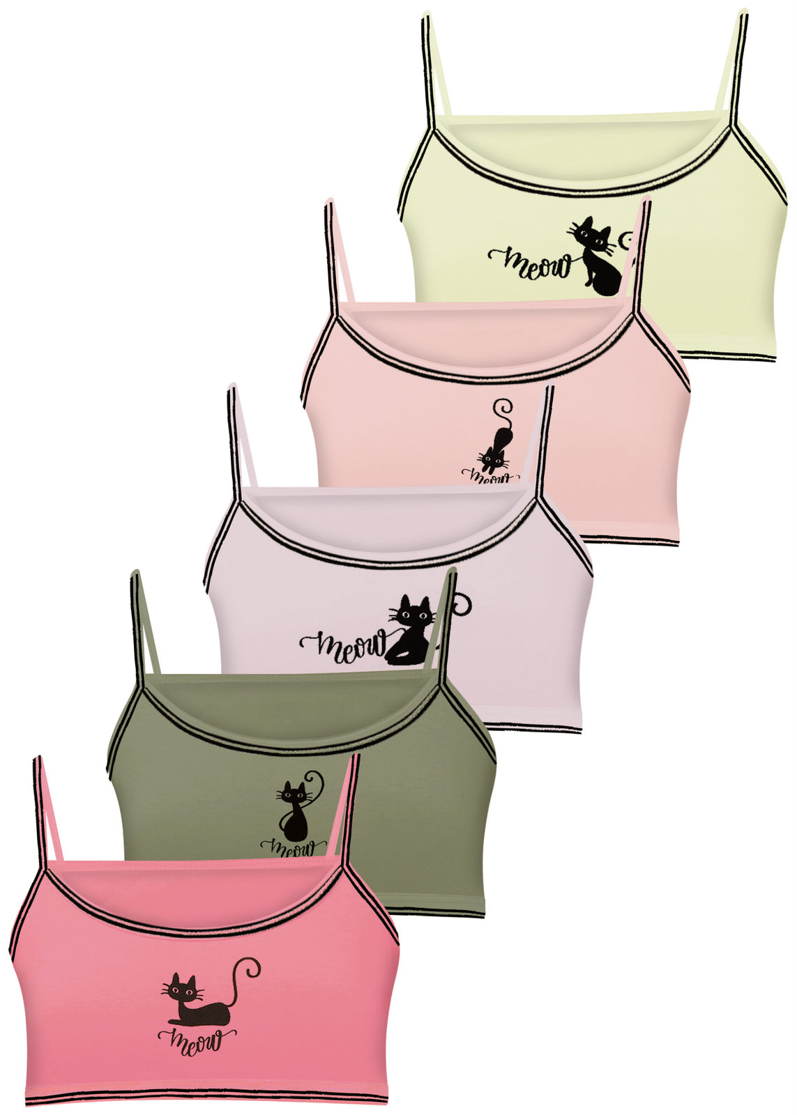 5 Mädchen Bustier Baumwolle Katzen Unterwäsche Sport BH 140-170