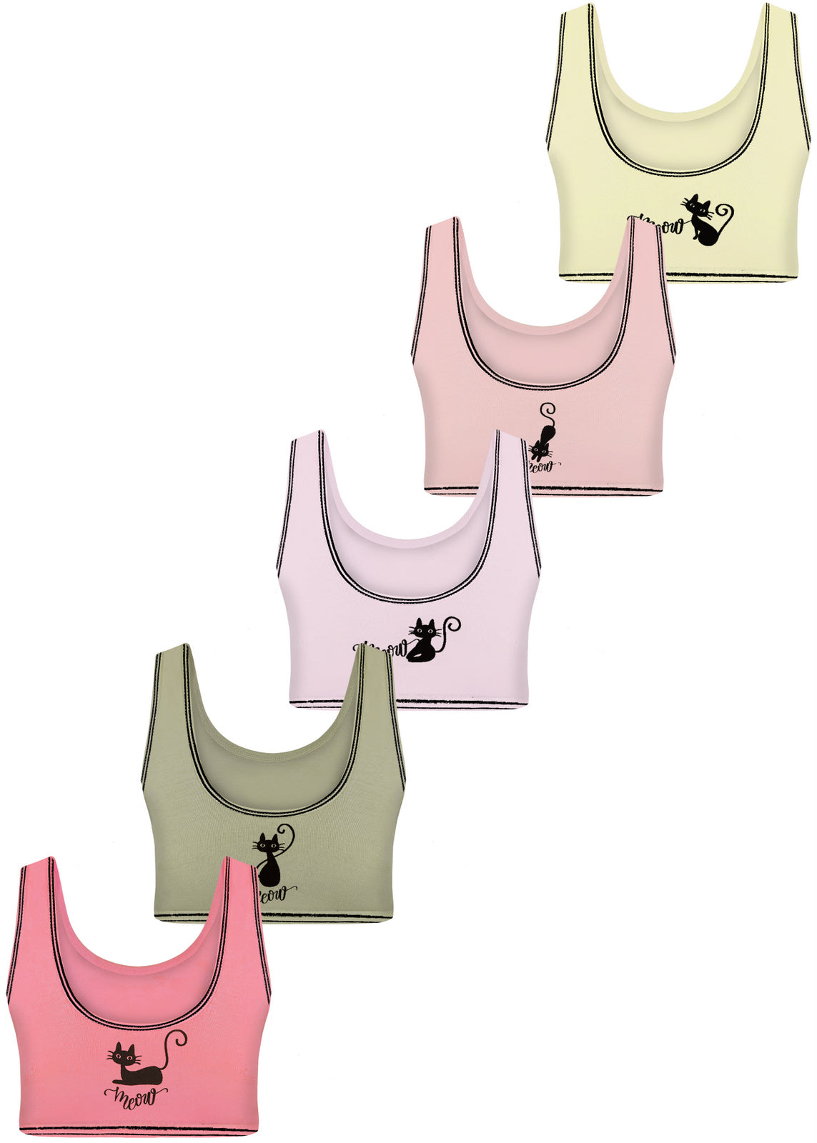 5 Mädchen Bustier Baumwolle Katzen Unterwäsche Sport BH 140-170