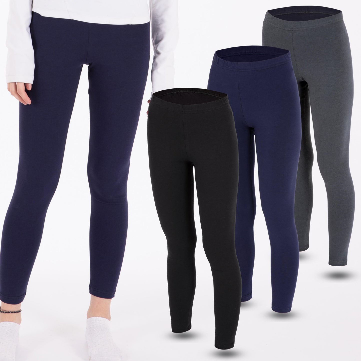 3 Mädchen Leggings Set lang Baumwolle blickdicht Freizeithose elastisch
