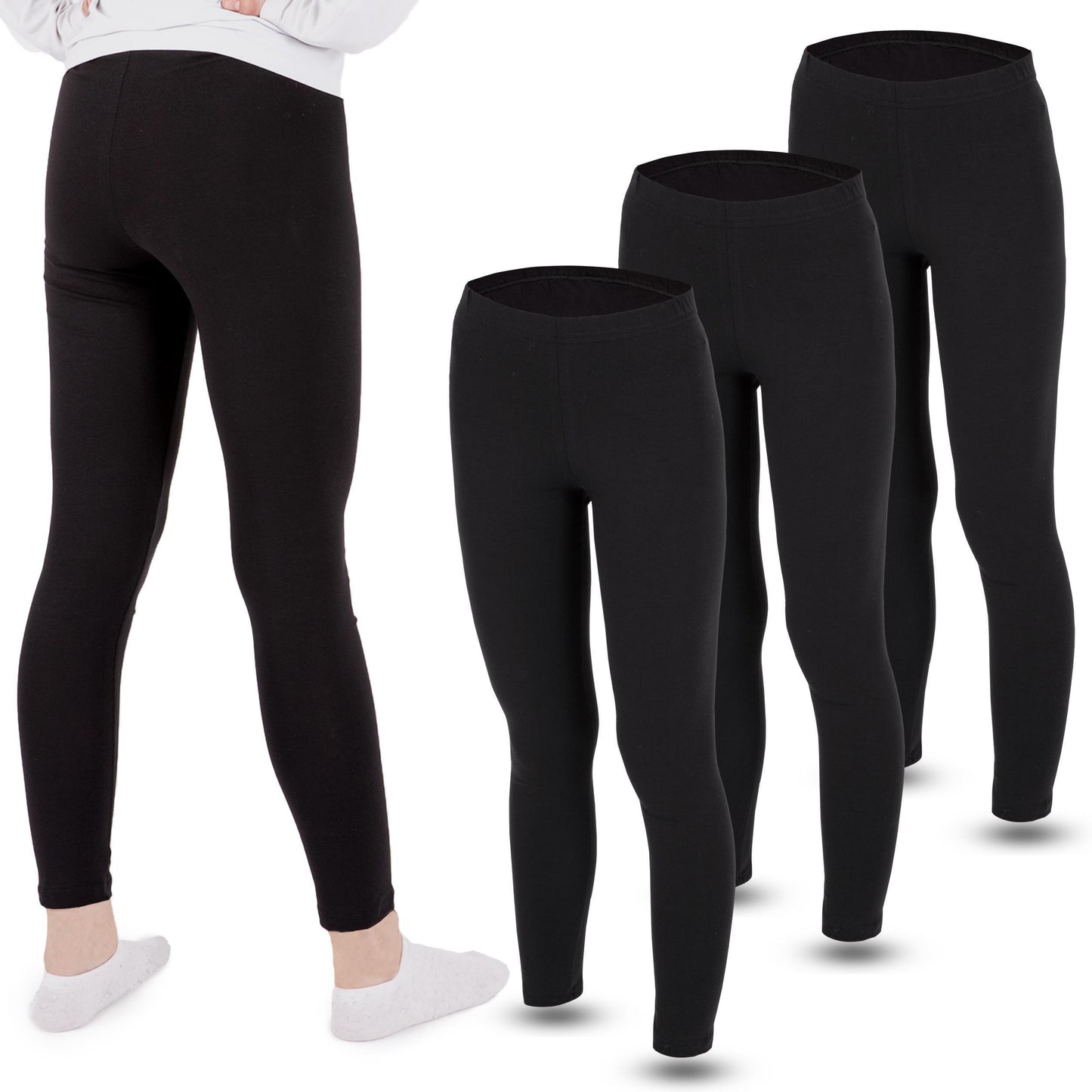 3 Mädchen Leggings Set lang Baumwolle blickdicht Freizeithose elastisch