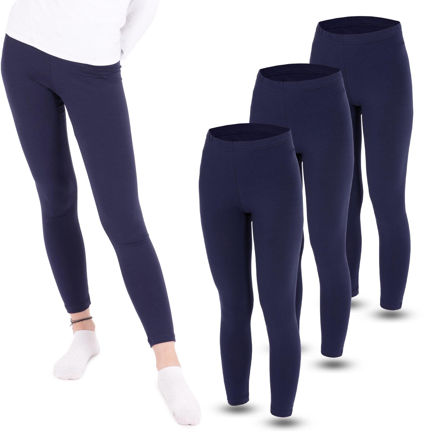 3 Mädchen Leggings Set lang Baumwolle blickdicht Freizeithose elastisch