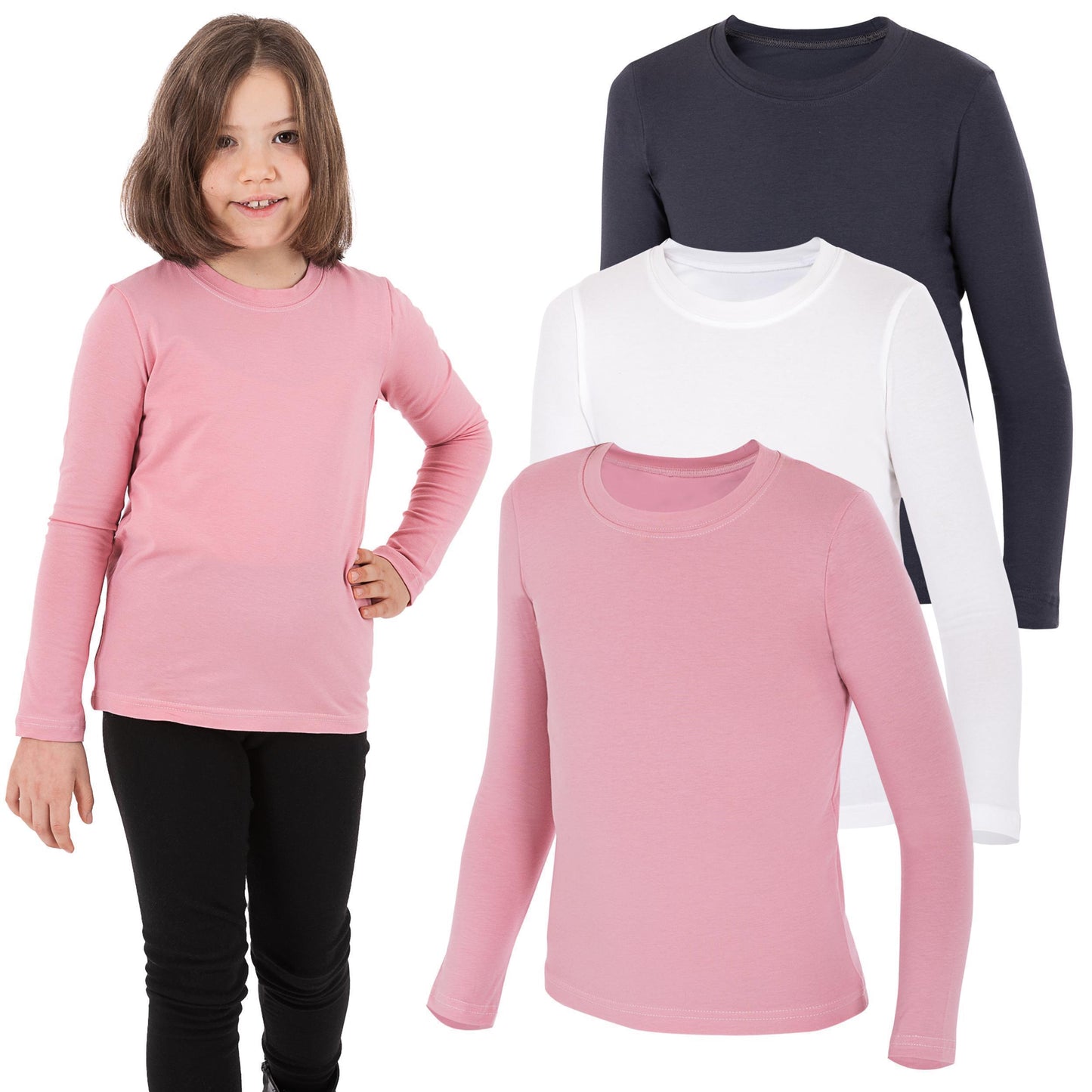 3er Set Mädchen Langarmshirts - Basics - Mehrfarbig