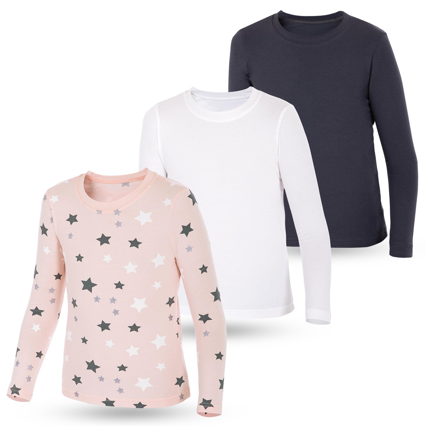 3er Set Mädchen Langarmshirts - Basics - Mehrfarbig