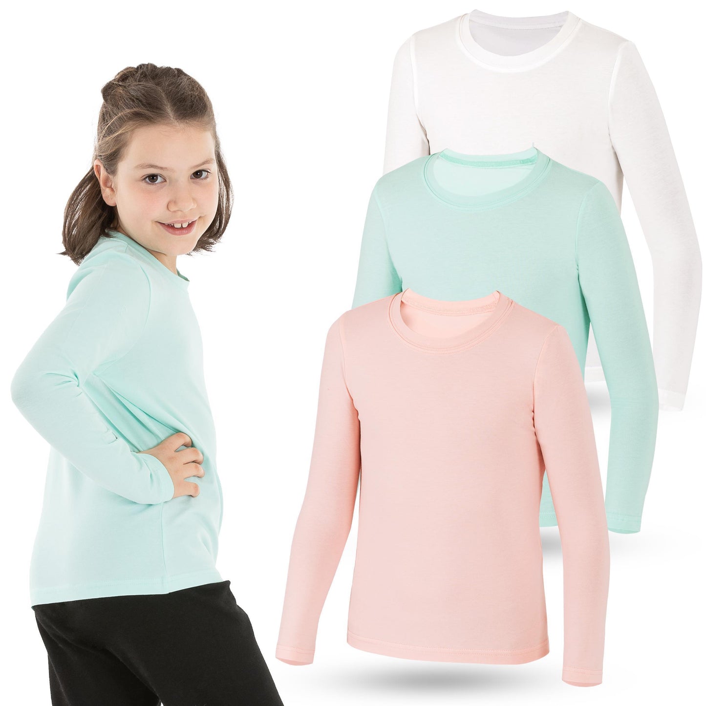 3er Set Mädchen Langarmshirts - Basics - Mehrfarbig