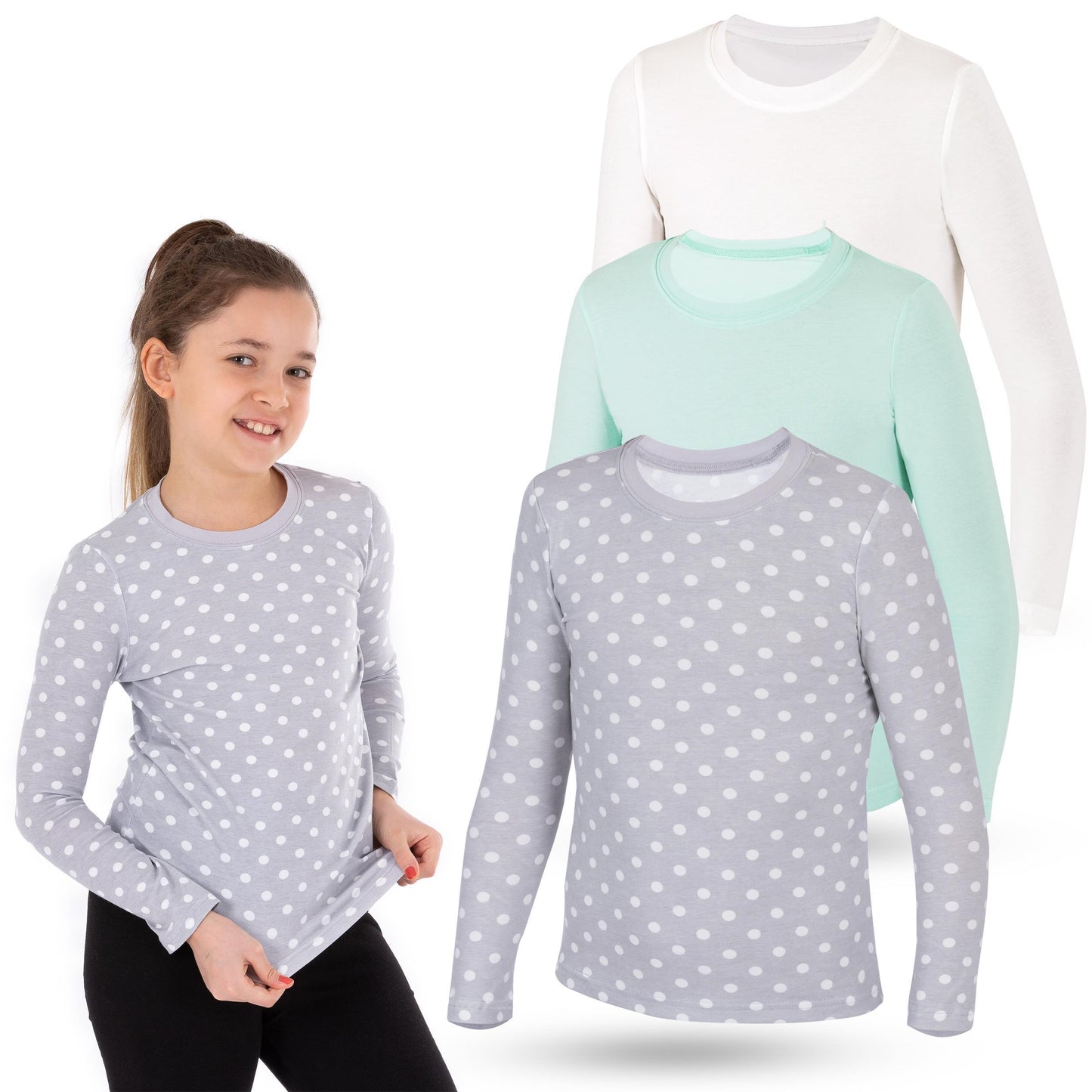 3er Set Mädchen Langarmshirts - Basics - Mehrfarbig