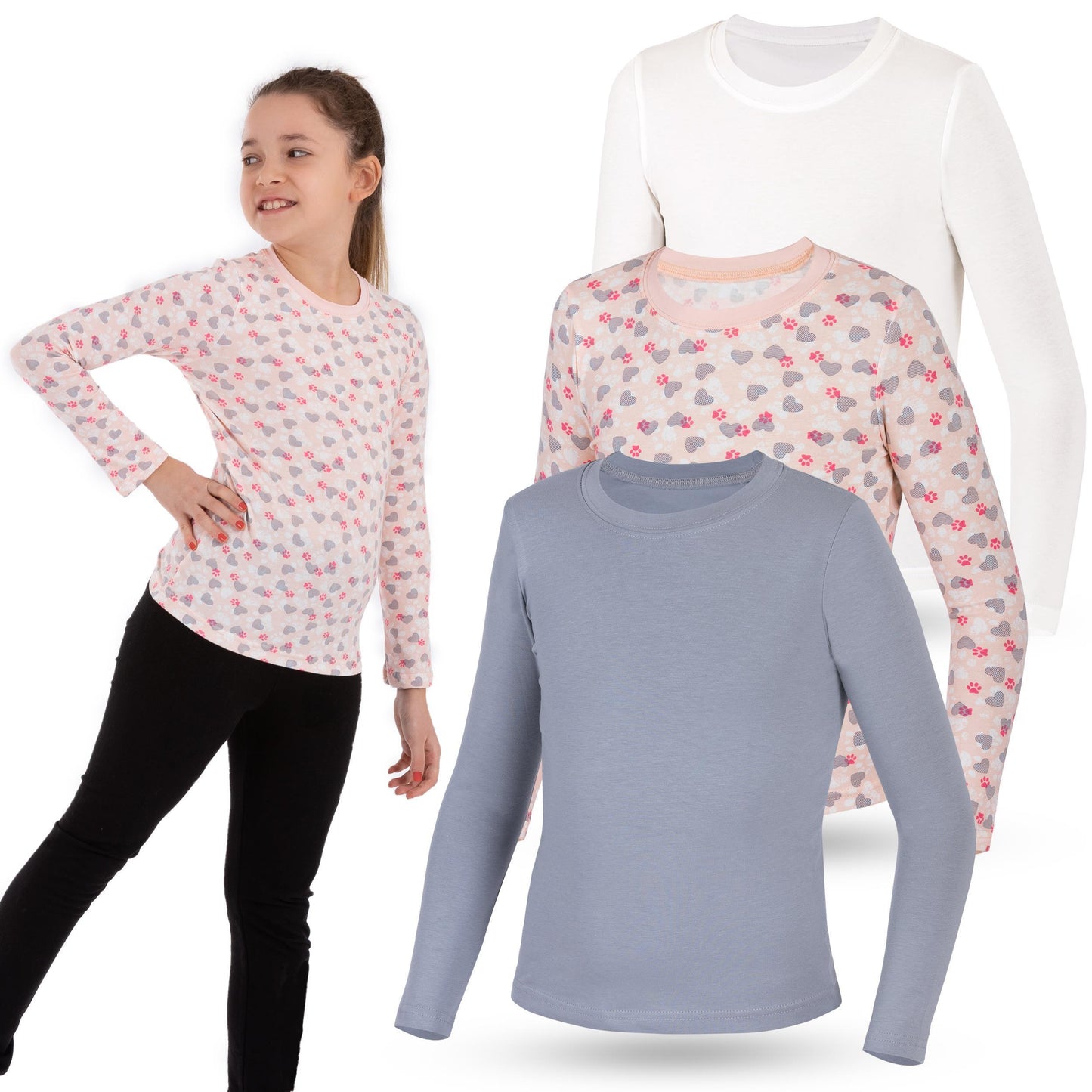 3er Set Mädchen Langarmshirts - Basics - Mehrfarbig
