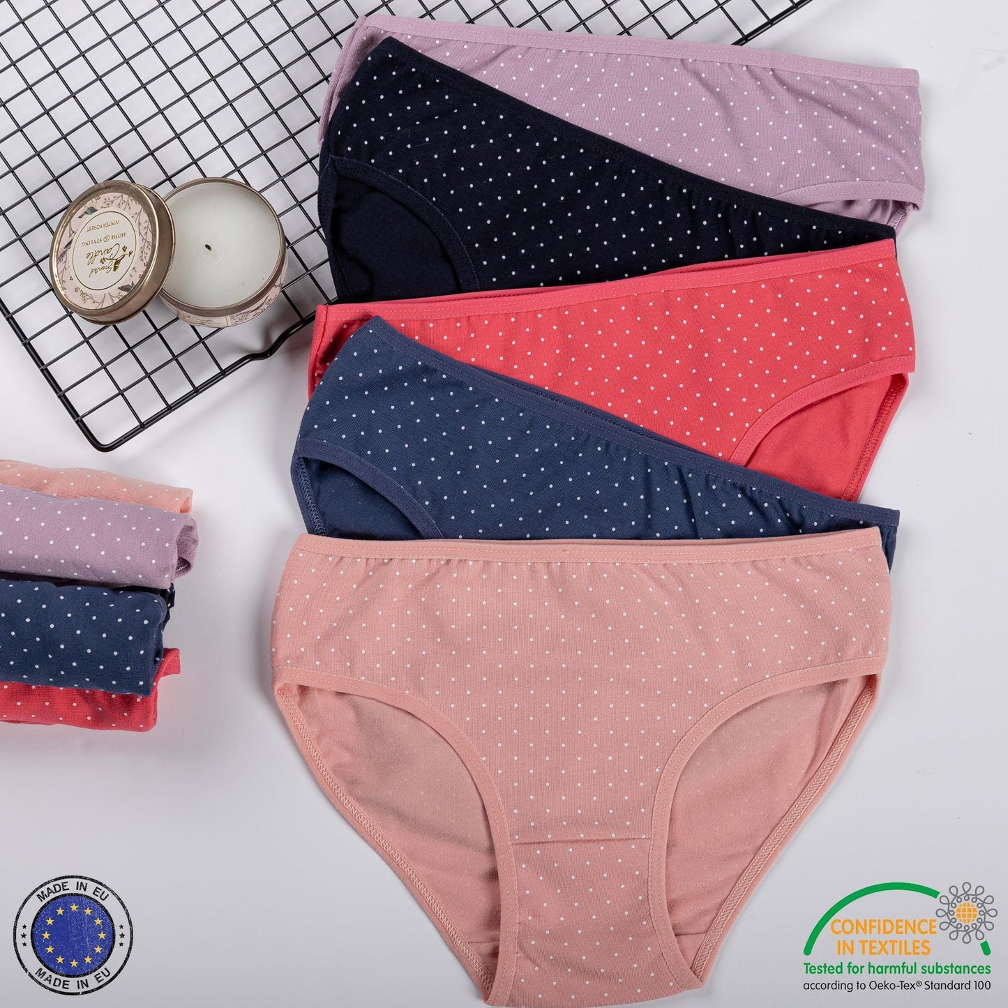 10er Set Mädchen Slips - Punkte - Bunt