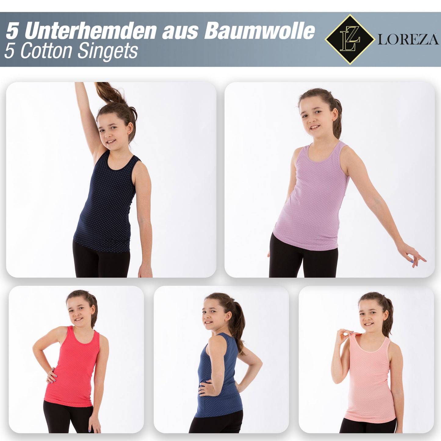 5 Mädchen Unterhemden Punkte Unterwäsche Tank Baumwolle