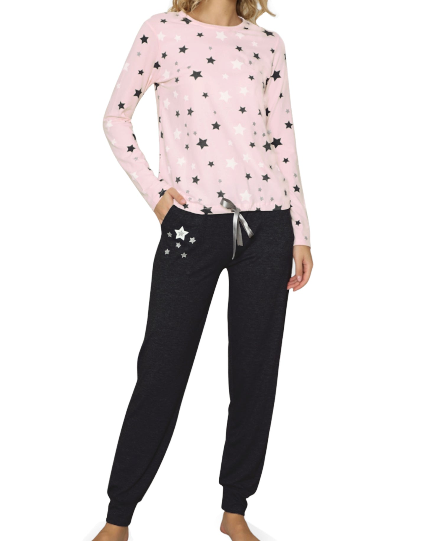 Damen Pyjama Set zweiteiliger Schlafanzug Hausanzug Nachtwäsche langarm S-XL