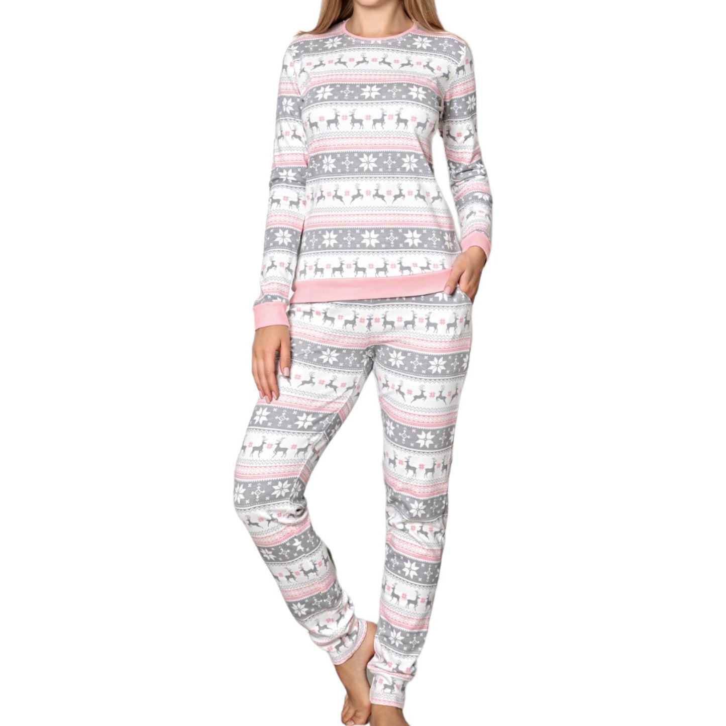Damen Schlafanzug Hausanzug Pyjama langarm 100% Baumwolle Interlock S-XL