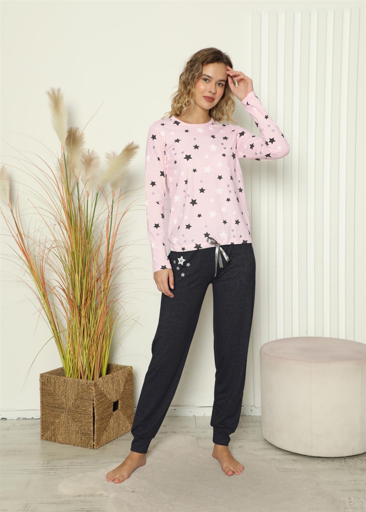 Damen Pyjama Set zweiteiliger Schlafanzug Hausanzug Nachtwäsche langarm S-XL