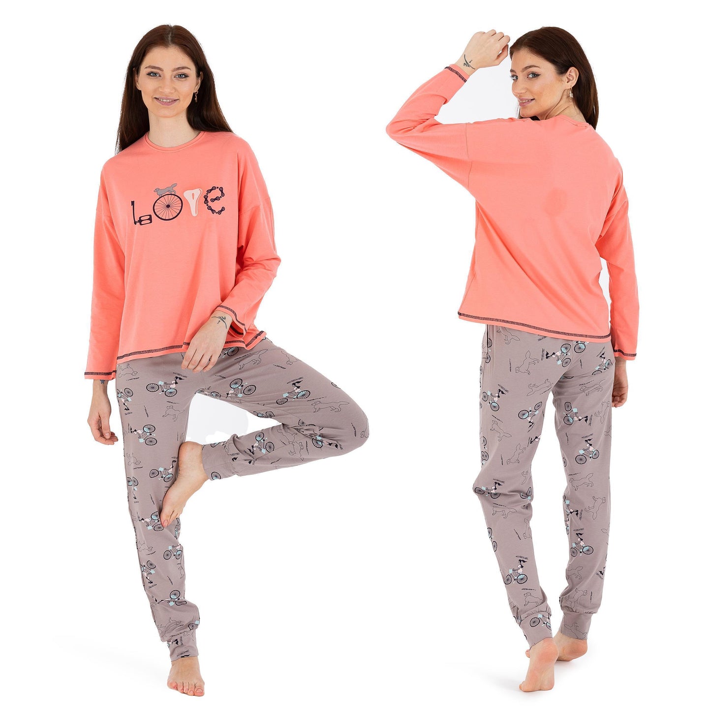 Schlafanzug Pyjama langarm- Love - Bunt