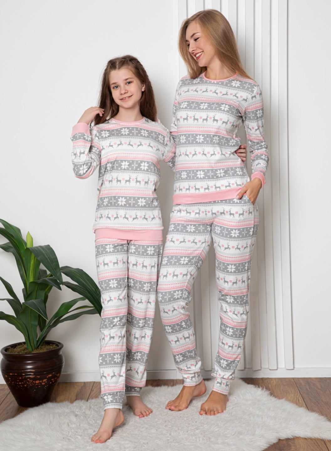 Damen Schlafanzug Hausanzug Pyjama langarm 100% Baumwolle Interlock S-XL