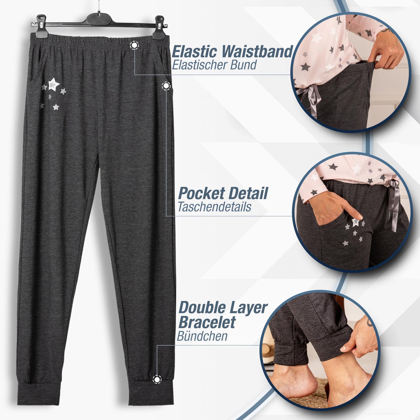 Damen Pyjama Set zweiteiliger Schlafanzug Hausanzug Nachtwäsche langarm S-XL