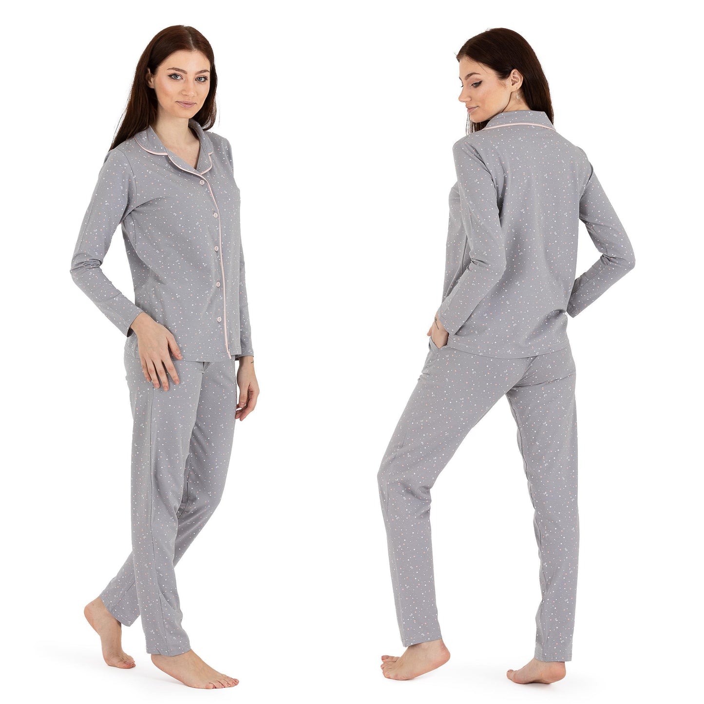 Damen Pyjama Sterne Schlafanzug Hausanzug