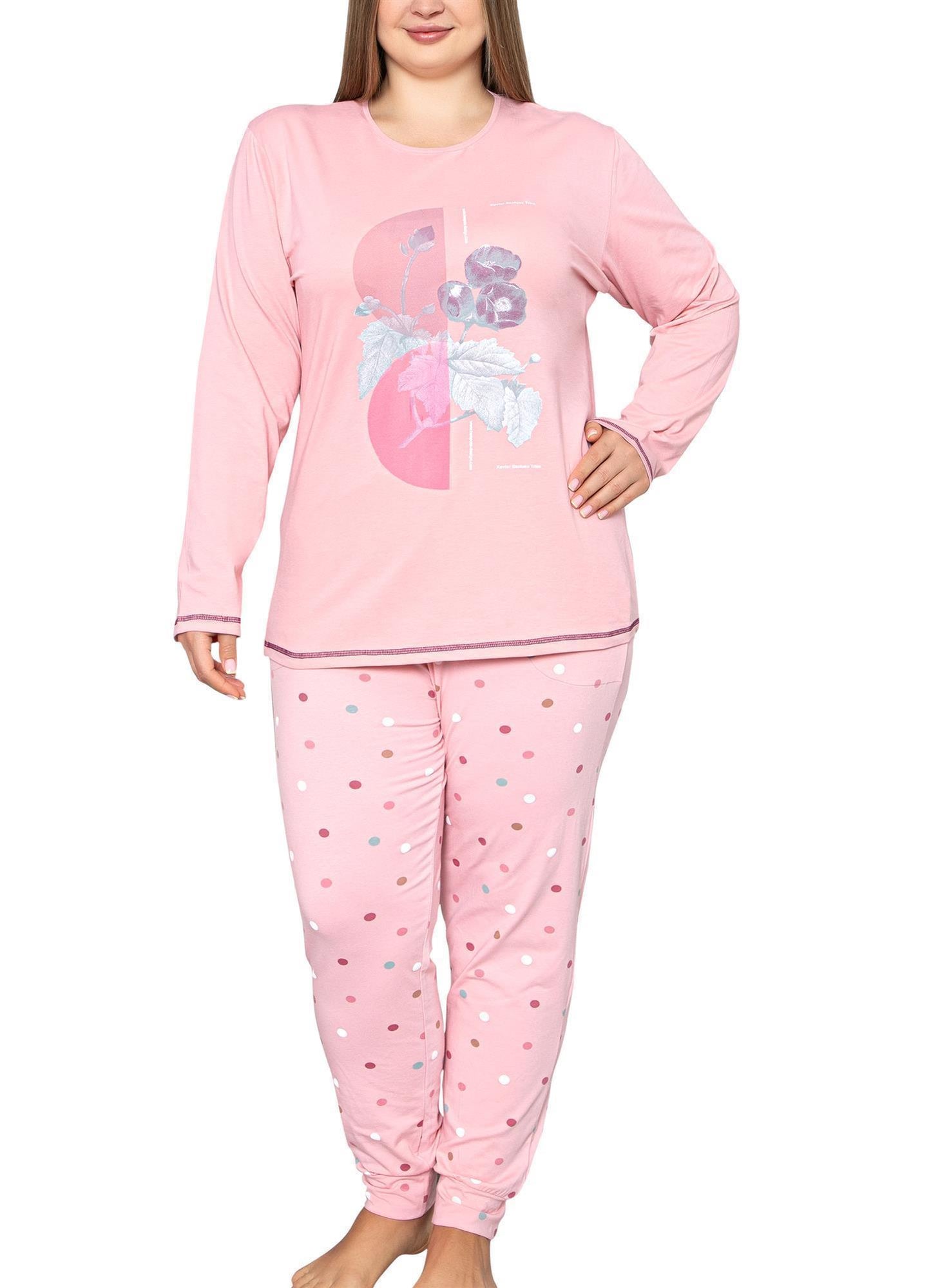 Damen Pyjama Übergröße Schlafanzug Hausanzug Nachtwäsche langarm 2XL-5XL