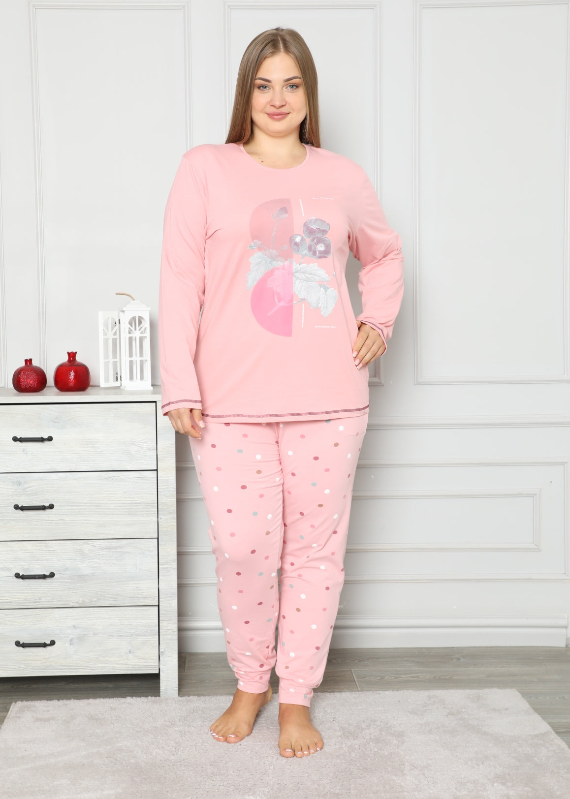Damen Pyjama Übergröße Schlafanzug Hausanzug Nachtwäsche langarm 2XL-5XL