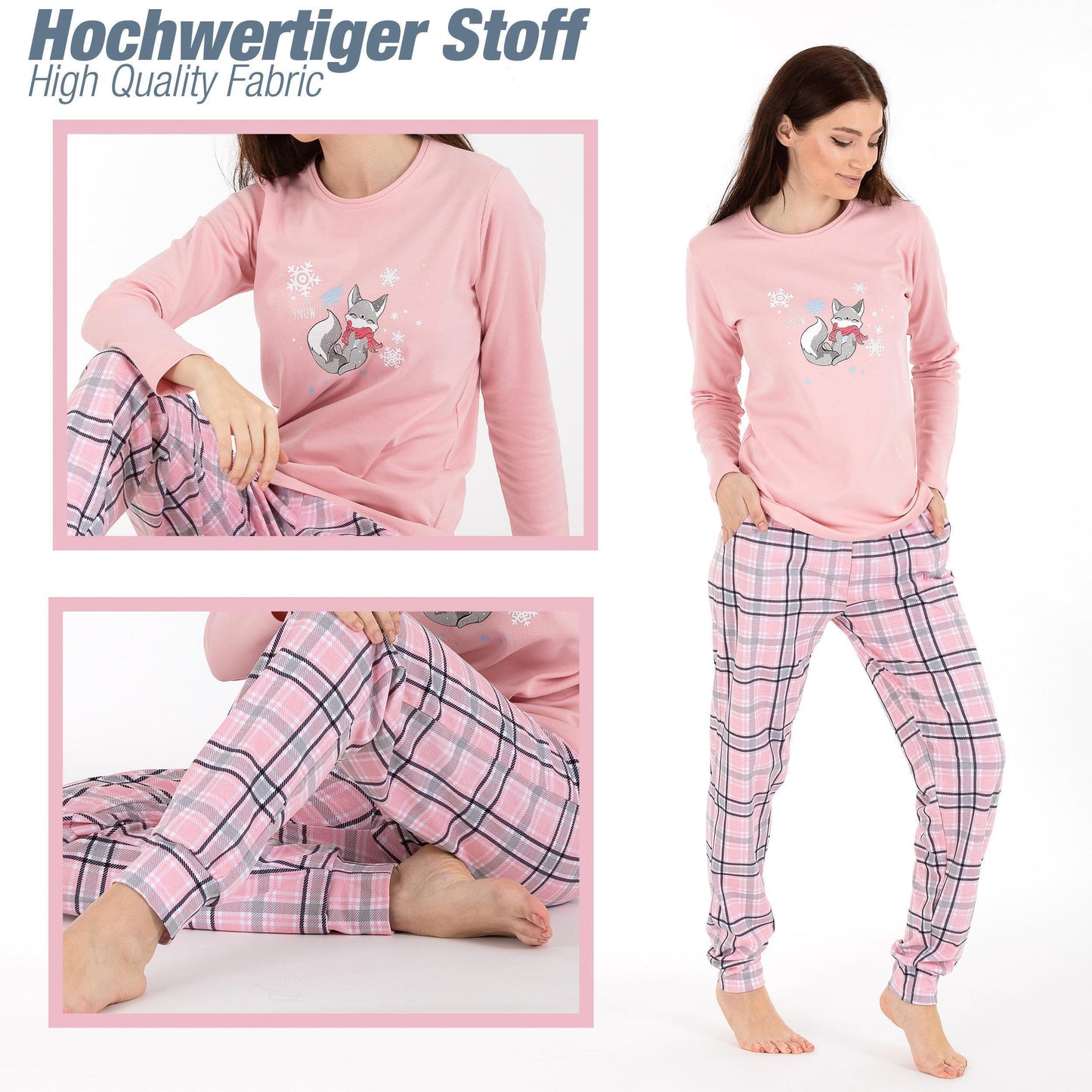 Schlafanzug Pyjama langarm- Interlock - Rosa